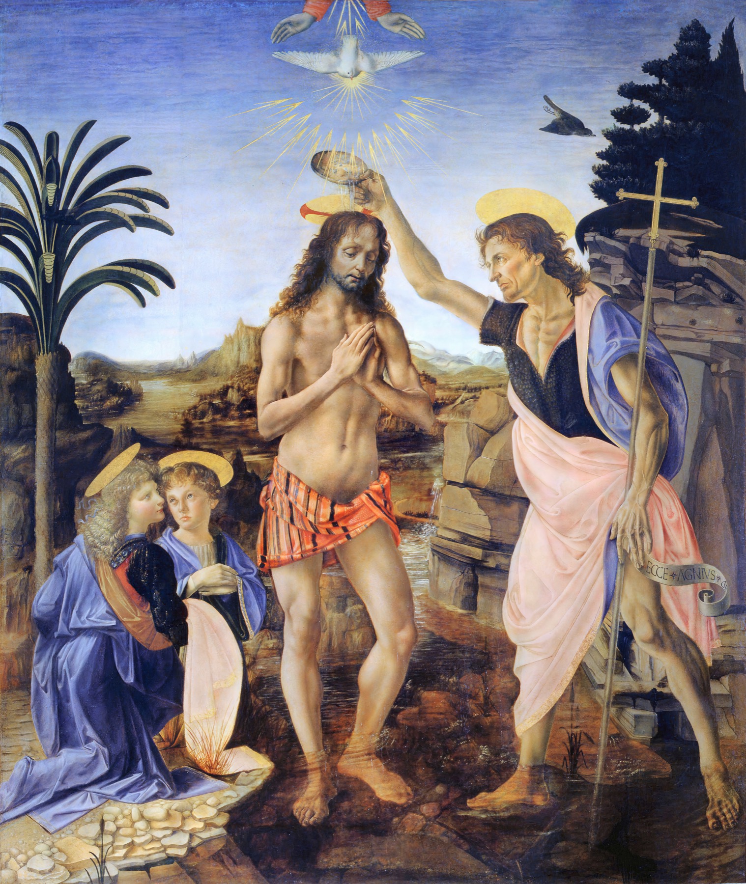 Annotated details from The Baptism of Christ by Leonardo da Vinci